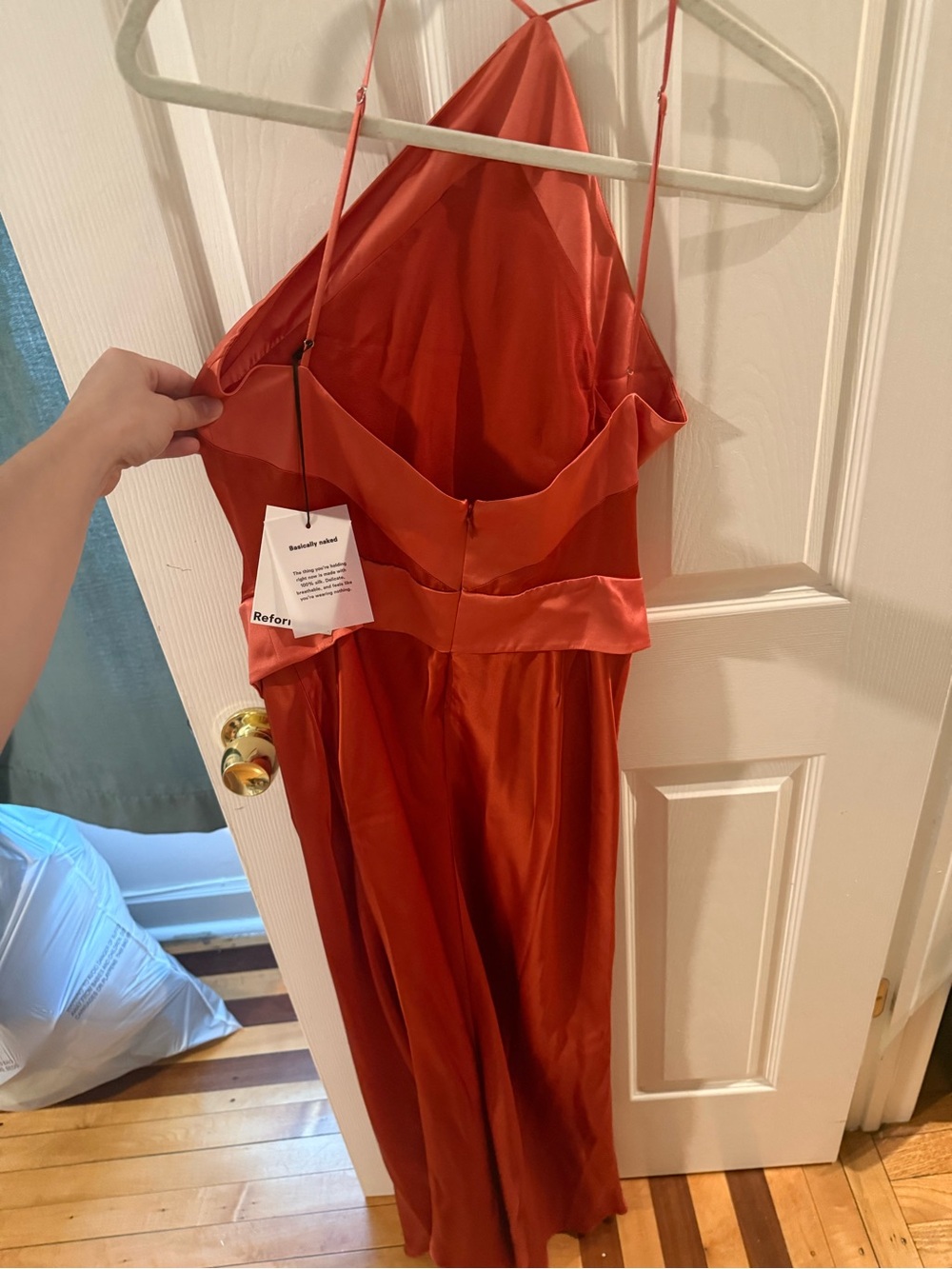 Reformation Lillian Silk Halter Maxi Dress in Rust Orange - Picture 4 of 4
